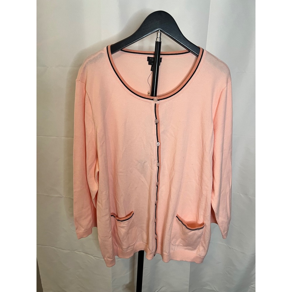 Talbots Woman Petites Peach Pima Cotton Tipped Cardigan Sweater 3XP Pink Navy